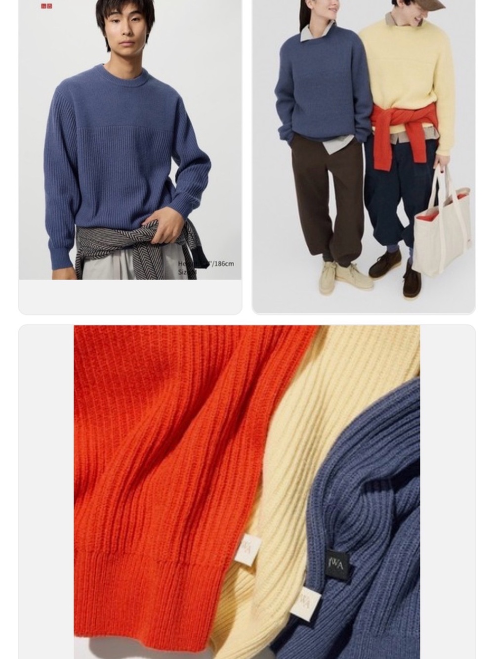 JW ANDERSON Men’s Rib-Knit Crewneck Sweater — Blue, Yellow, Red